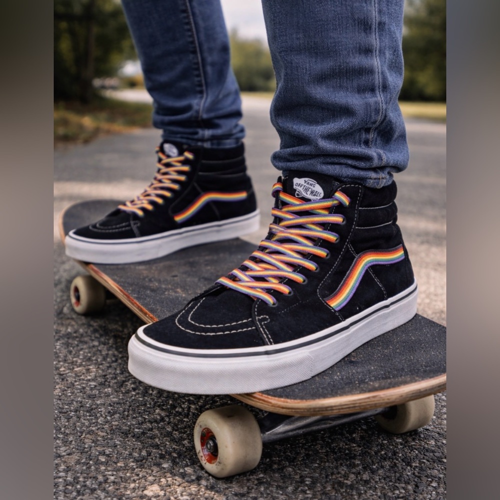 -Vans Skate Sk8-Hi Pride Sneakers Black with Rainbow Men’s 8.5 Women’s 10